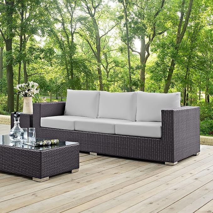 Modway Convene Wicker Rattan Outdoor Patio Sofa in Espresso White - Image 2