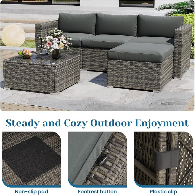 Green4ever 5-Piece Outdoor Patio Furniture Set, All-Weather Wicker Rattan - Image 4