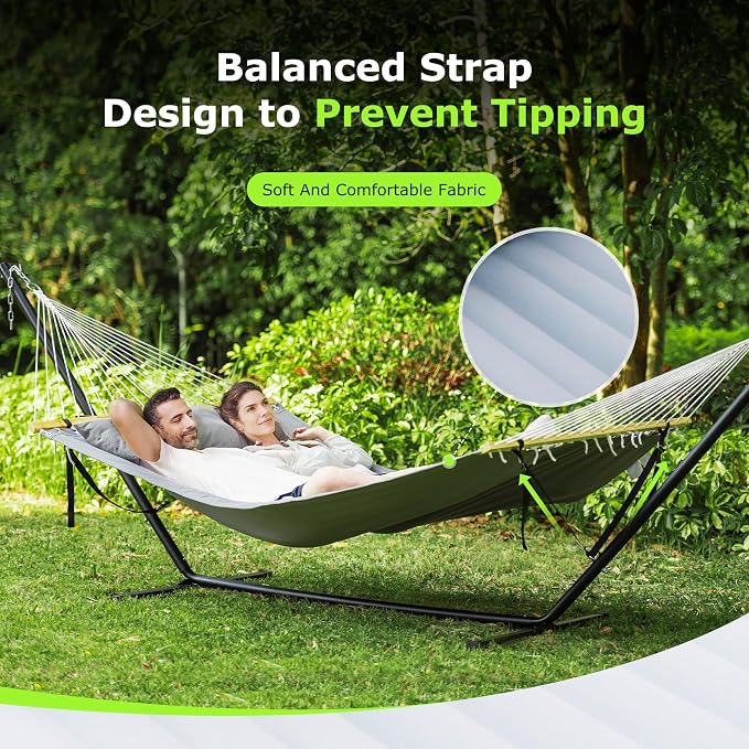 Double Hammock with Stand for Outdoor, Heavy Duty Portable Hammock with - Image 3