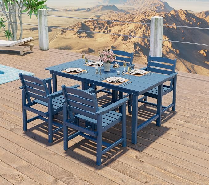 Anbuy Patio HDPE Dining Table Set, 5-Piece Outdoor Dining Table Sets, 2 in 1 - Image 7