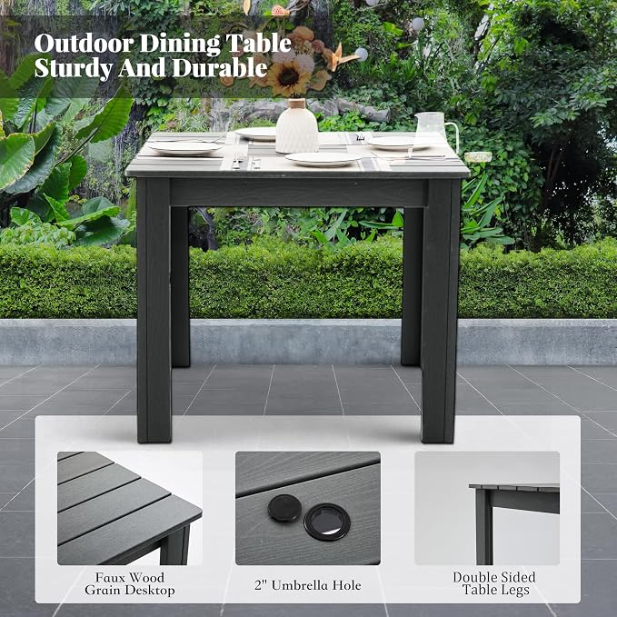 HDPE Outdoor Dining Set, 5-Piece Outdoor Table and Chairs Include 4 Armchair - Image 3