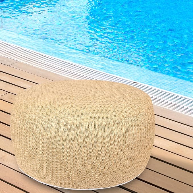Woven Inflatable Ottoman, Fade-Resistant D31”x H14” Outdoor Indoor Pouf Patio by weruisi