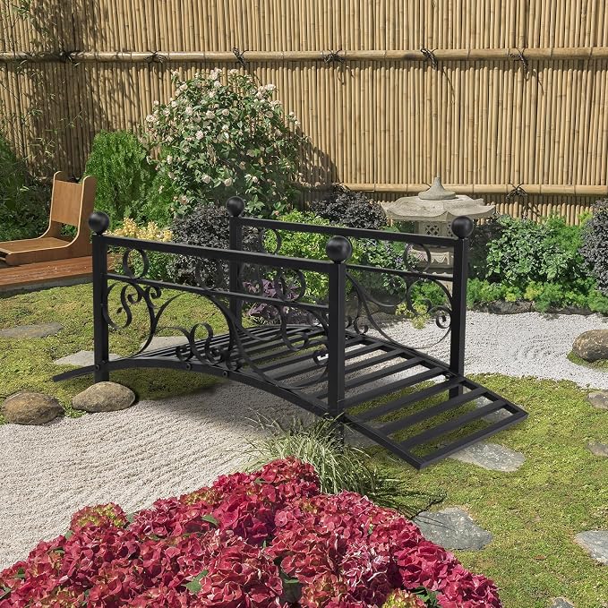 Garden Bridge Iron Yard Arch Path Bridge, Ourdoor Decorative Black Iron Foot - Image 6