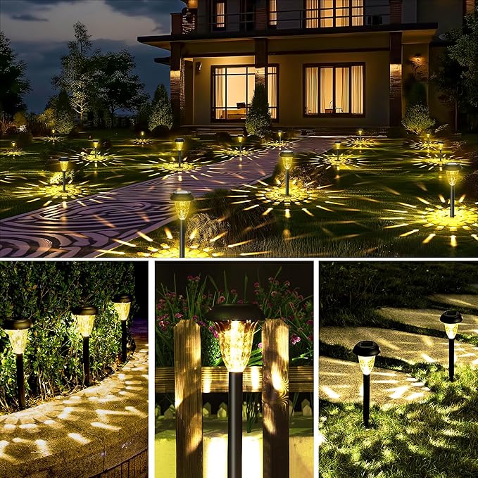 GIGALUMI 16 Pack Solar Lights Outdoor Waterproof, Warm White Pathway Light - Image 3