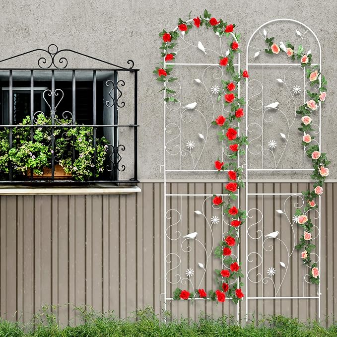 Metal Garden Trellis for Climbing Plants, 2 Pack 86.5" x 19.7" White Plant - Image 5