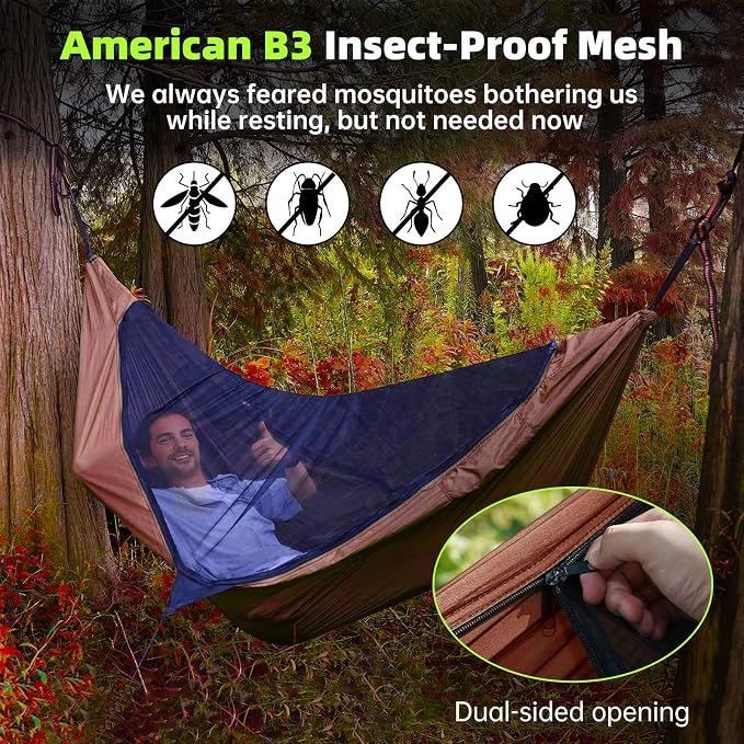 Camping Hammock with Mosquito Net – Portable Parachute Nylon Hammock Tent with - Image 2
