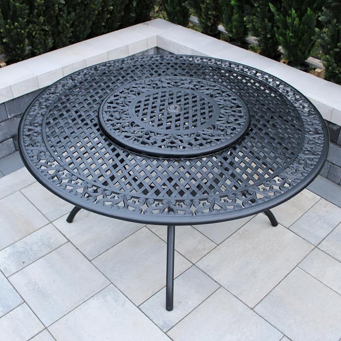 Oakland Living Ornate Outdoor Mesh Aluminum 59-in Black Large Round Patio - Image 3