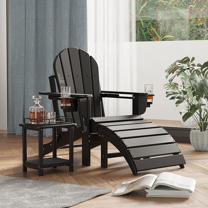 Sundale Outdoor Folding Plastic Adirondack Ottoman, All-Weather Adirondack - Image 6