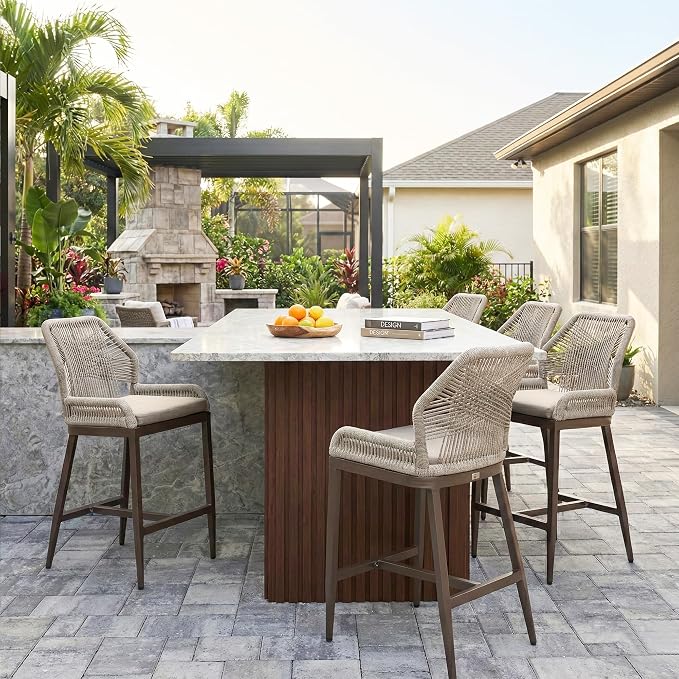 PURPLE LEAF Patio Sunbrella Counter Height Bar Stools 24" H Set of 2 Modern by PURPLELEAF