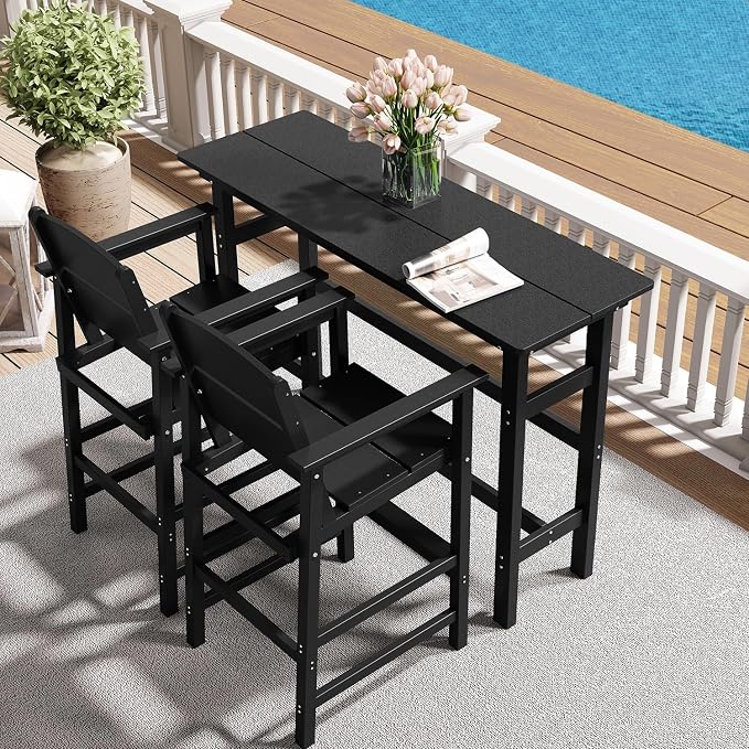 Bar Height Patio Table and Chairs Set, HDPE Outdoor Adirondack Bar Chairs and - Image 3