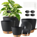 Self Watering Pots for Inoor Ourdoor Plants 8/7/6.5/6/5 Inch Plastic Planters by Fielda