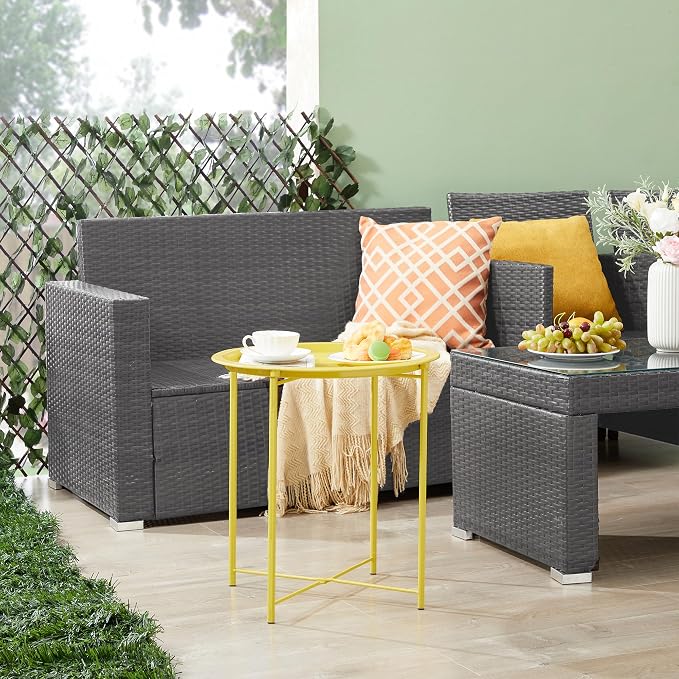 VECELO Side/End Table, Folding Round Metal Anti-Rust and Waterproof Outdoor or - Image 7