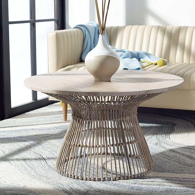 Safavieh Home Collection Whent Coastal Grey White Wash and Black Round Coffee - Image 2