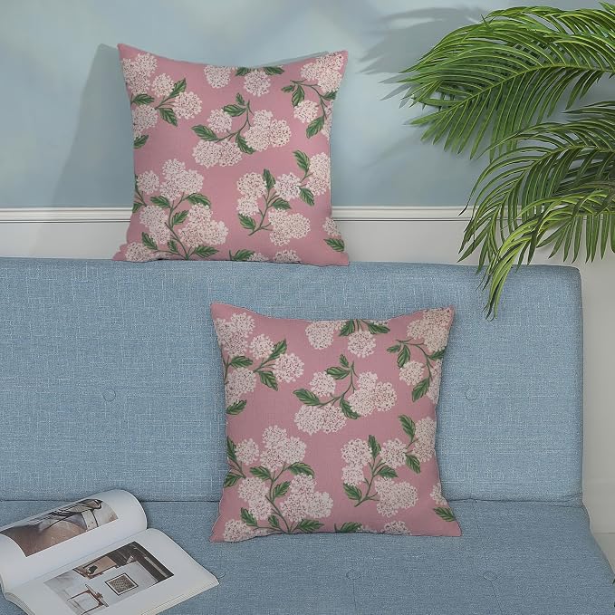 Pink Pillow Covers 22x22 Inch 2 Pcs Preppy Pink Green Hydrangea Flower Decor - Image 3