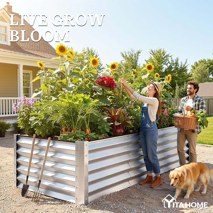 YITAHOME 8x4x3ft Large Raised Garden Bed Kit, Galvanized Metal Planter Box - Image 3