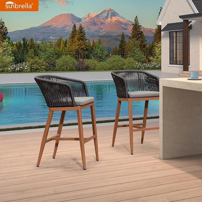 PURPLE LEAF Outdoor Bar Stool Set of 4 Rattan Wicker Patio Stool Bar Height - Image 2