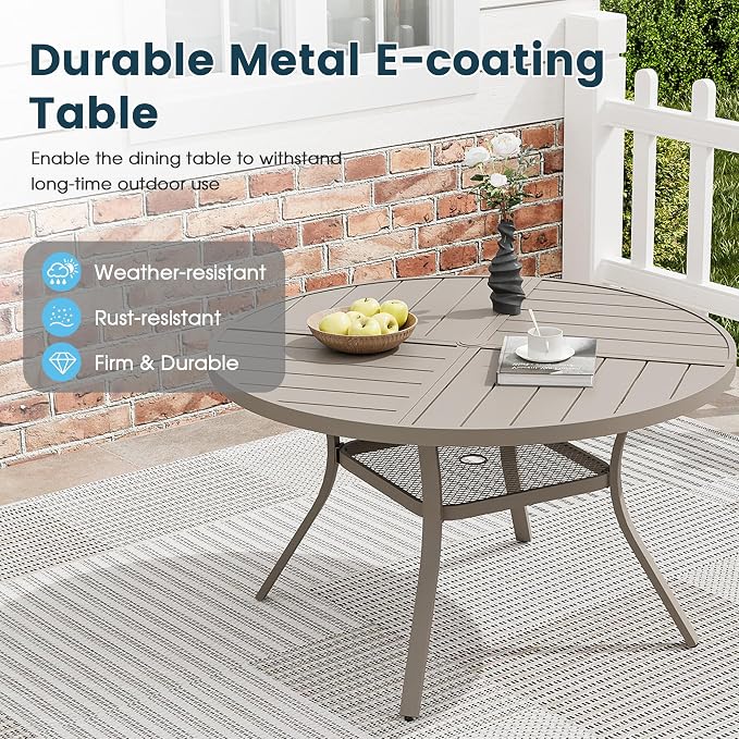 Patio Dining Table for 4, Round Metal Outdoor Table - Image 4