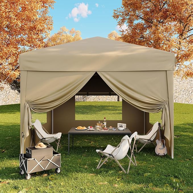 10x10 Pop Up Canopy Tent with 4 SideWalls, Easy Up Canopy with 3 Adjustable by GarveeLife
