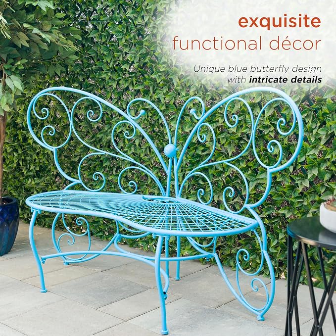 Alpine Corporation BAZ400BL Indoor Outdoor Metal Butterfly Shaped Garden Bench - Image 5