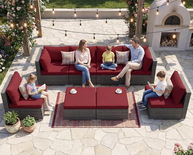 NICESOUL 8 Piece Modern Patio Couch Set, 29.3'' High Back Oversized Wicker - Image 3