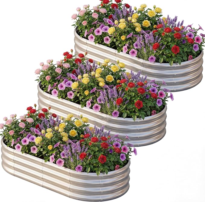 AHEONLAR 3 Pack 6×3×1ft Galvanized Raised Garden Beds, Oval Metal Garden Bed by AHEONLAR