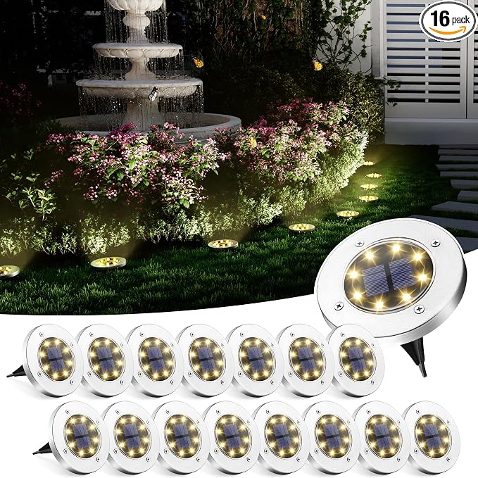 SOLPEX Solar Ground Lights, 16 Pack Solar Lights Outdoor Waterproof, 8 LED by Solpex