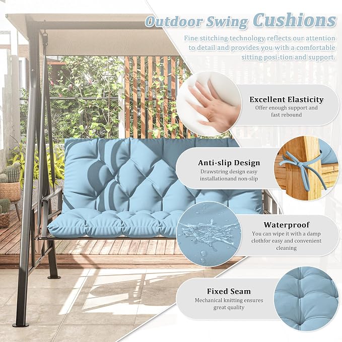 Porch Swing Cushion with Backrest 2-3 Seater Outdoor Bench Cushions Waterproof - Image 3
