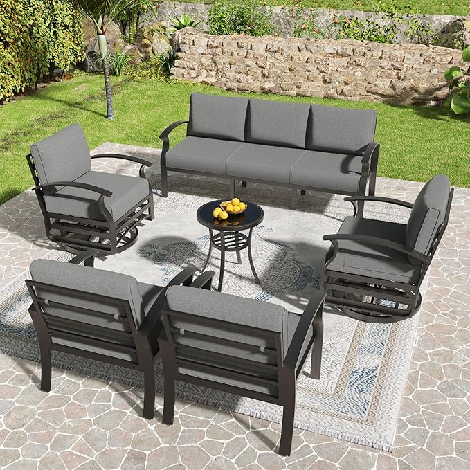 Kullavik Aluminum Patio Furniture Set, 6 Pieces 7 Seat Sectional Metal Outdoor by KULLAVIK