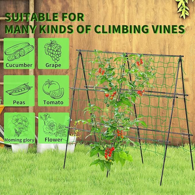 Lalahoni Cucumber Trellis, 4ft x 4ft Metal A-Frame Garden Trellis Climbing - Image 3