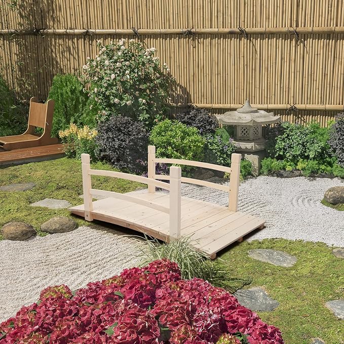 VINGLI 4 ft Garden Bridge, Arch Walkway Wooden Bridge by VINGLI