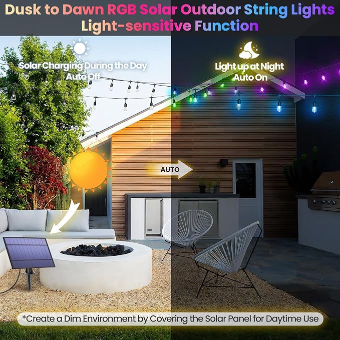 100FT RGB Solar Outdoor String Lights - Image 6
