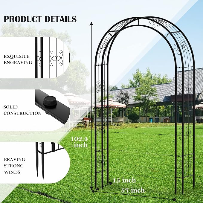 102in Steel Garden Arch Arbor Trellis - Image 3