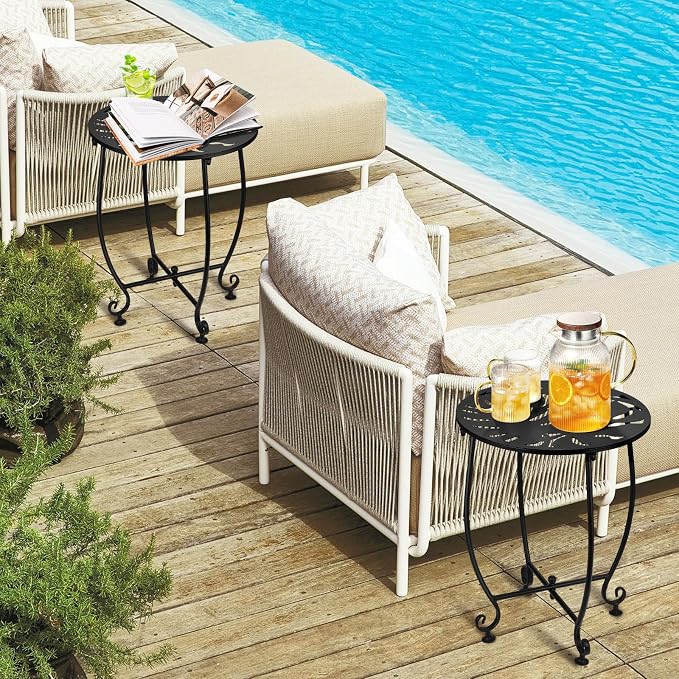 2 Pack Outdoor Side Tables for Patio, Weather Resistant Steel Patio Side Table - Image 2