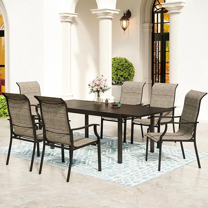 7 Piece Patio Dining Sets for 6, Metal Outdoor Table and Chairs Set - Image 7