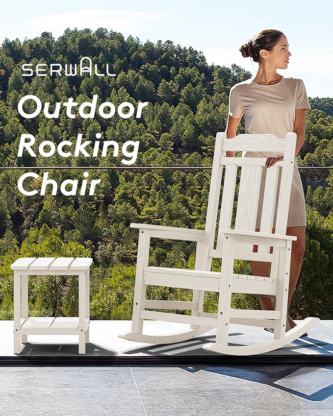 SERWALL HDPE Outdoor Rocking Chair White Set of 8, All Weather Patio Rocking - Image 4