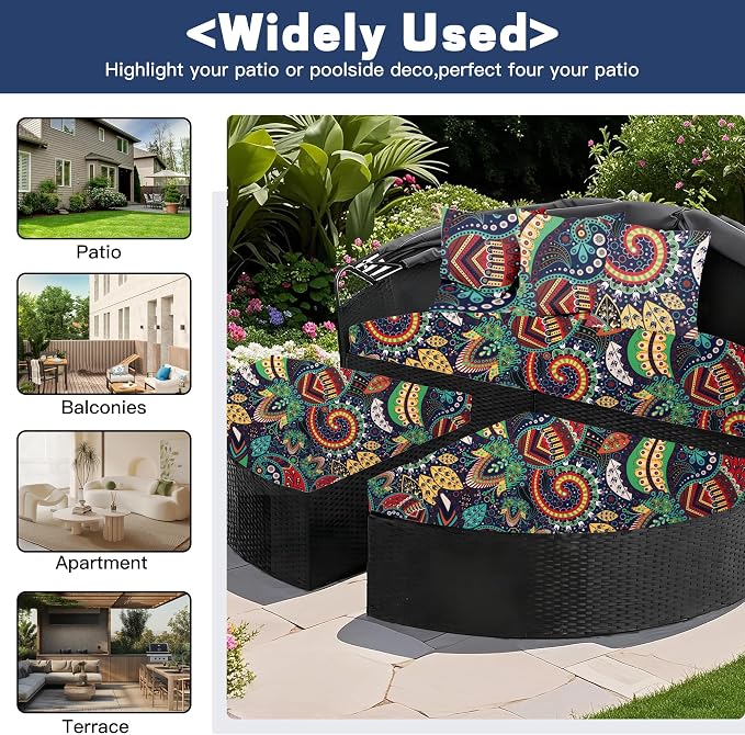 66" Round Daybed Cushion Cover & 3 Pillow Covers Set - Image 3