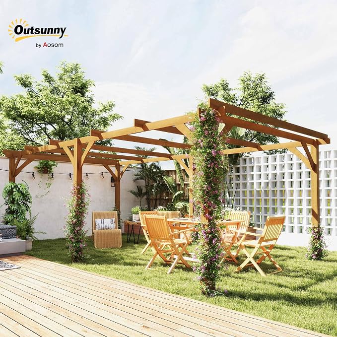 Outsunny 20' x 10' Outdoor Pergola, Wood Gazebo Grape Trellis - Image 2
