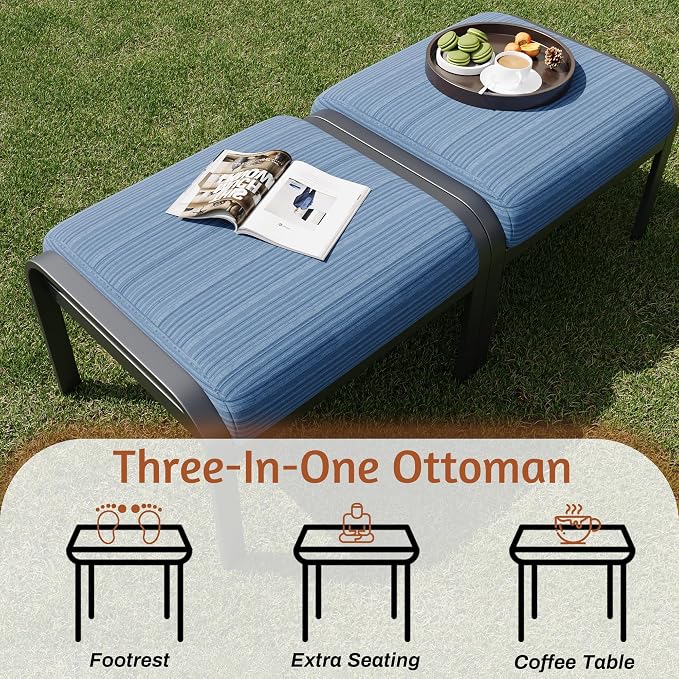 HOMREST Metal Outdoor Ottoman, 2-Piece Aluminum Footstool w/Removable Cushion - Image 6