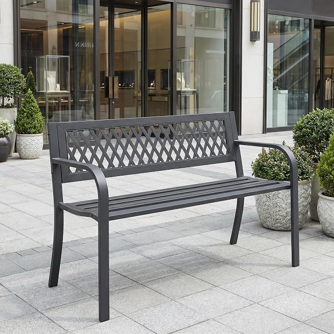 Outdoor Garden Bench, Weatherproof Metal Park Bench - Image 7