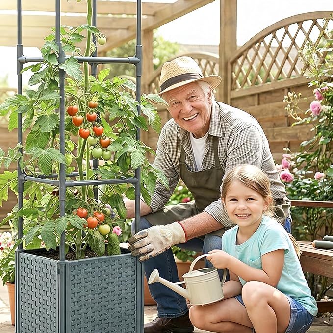 Raised Garden Bed with Tomato Planter Cage, 56.7” Trellis Planter Boxes with - Image 2