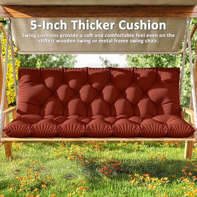 Porch Swing Cushion with Backrest 2-3 Seater Outdoor Bench Cushions Waterproof - Image 6