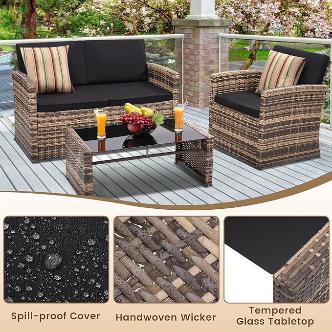 4-Piece Patio Furniture Set, Wicker Outdoor Rattan Sectional Sofa - Image 5