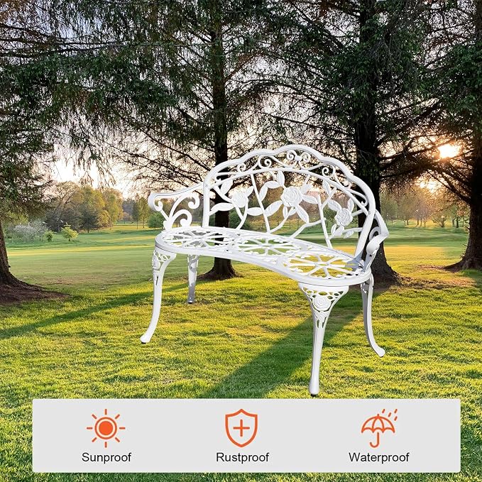 Cast Aluminium Outdoor Bench, Rose Garden Bench - Image 4