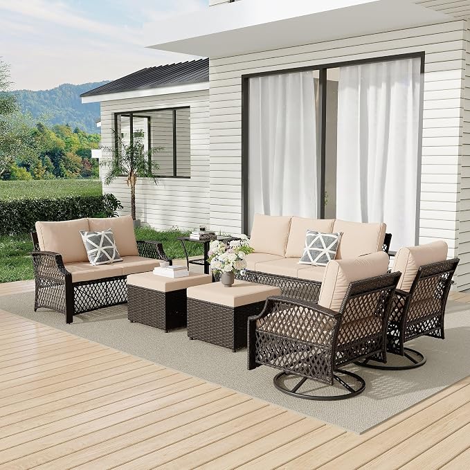HOMREST 7 Piece Patio Furniture Set, Wicker Outdoor Conversation Sofa Set - Image 9