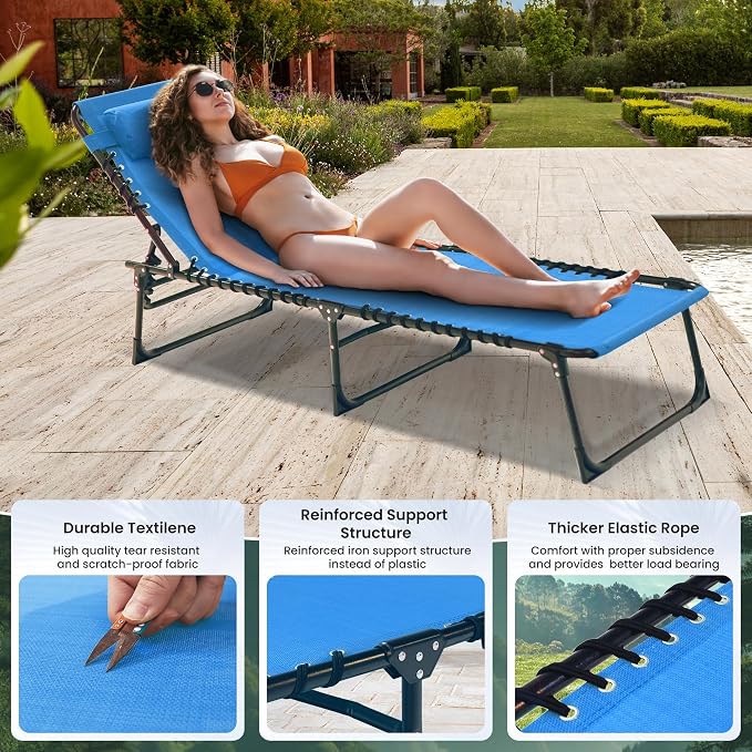 Folding Chaise Lounge Chair 2 Pack - 400lb Capacity - Image 5