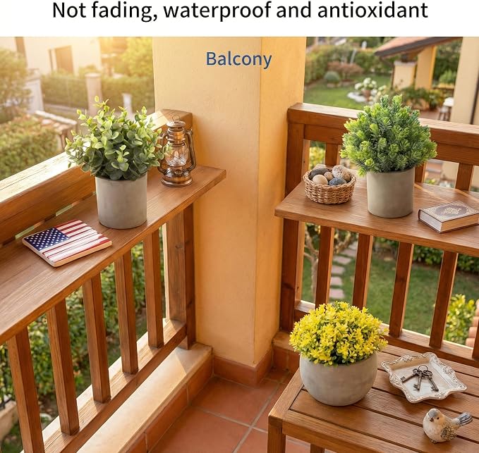 Fake Plants, 5 Pack Artificial Eucalyptus & Greenery in Cement Pots - Image 4