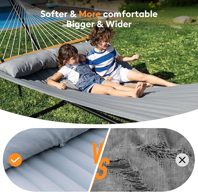 Double Hammock with Spreader Bar & Pillow, Portable 500lbs Capacity - Image 4