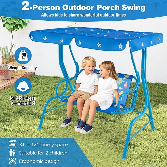 HONEY JOY Kids Patio Swing, 2-Seater Outdoor Porch Swing Lounge Chair, - Image 3