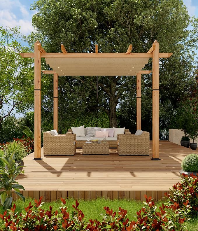 GarveeLife 10 x 10 ft Wood-Grain Aluminum Pergola Outdoor Pergola - Image 2
