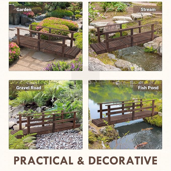 Outsunny 7' Wooden Garden Bridge - Image 5